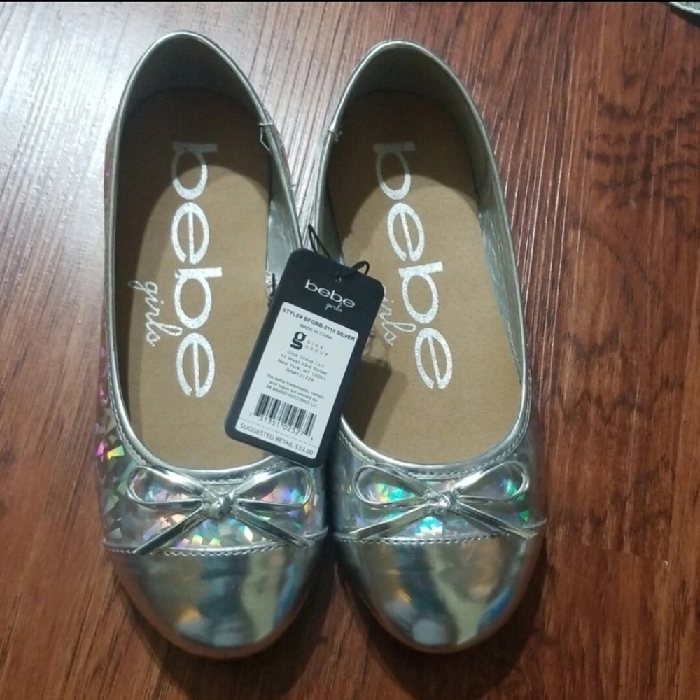 NEW Bebe Girls Silver Ballet Flats